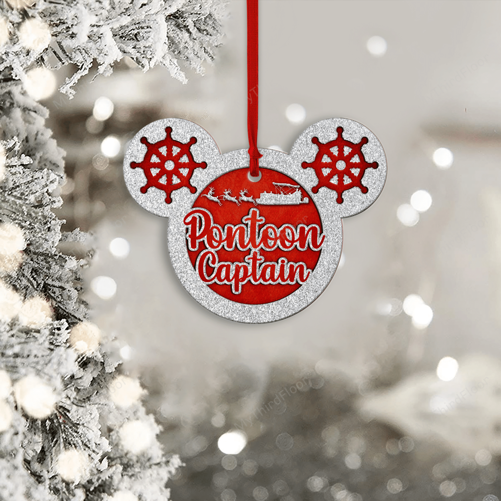 litzzy Pontoon Captain Funny Christmas Gift 2 Layered Wooden Ornament Ornament   