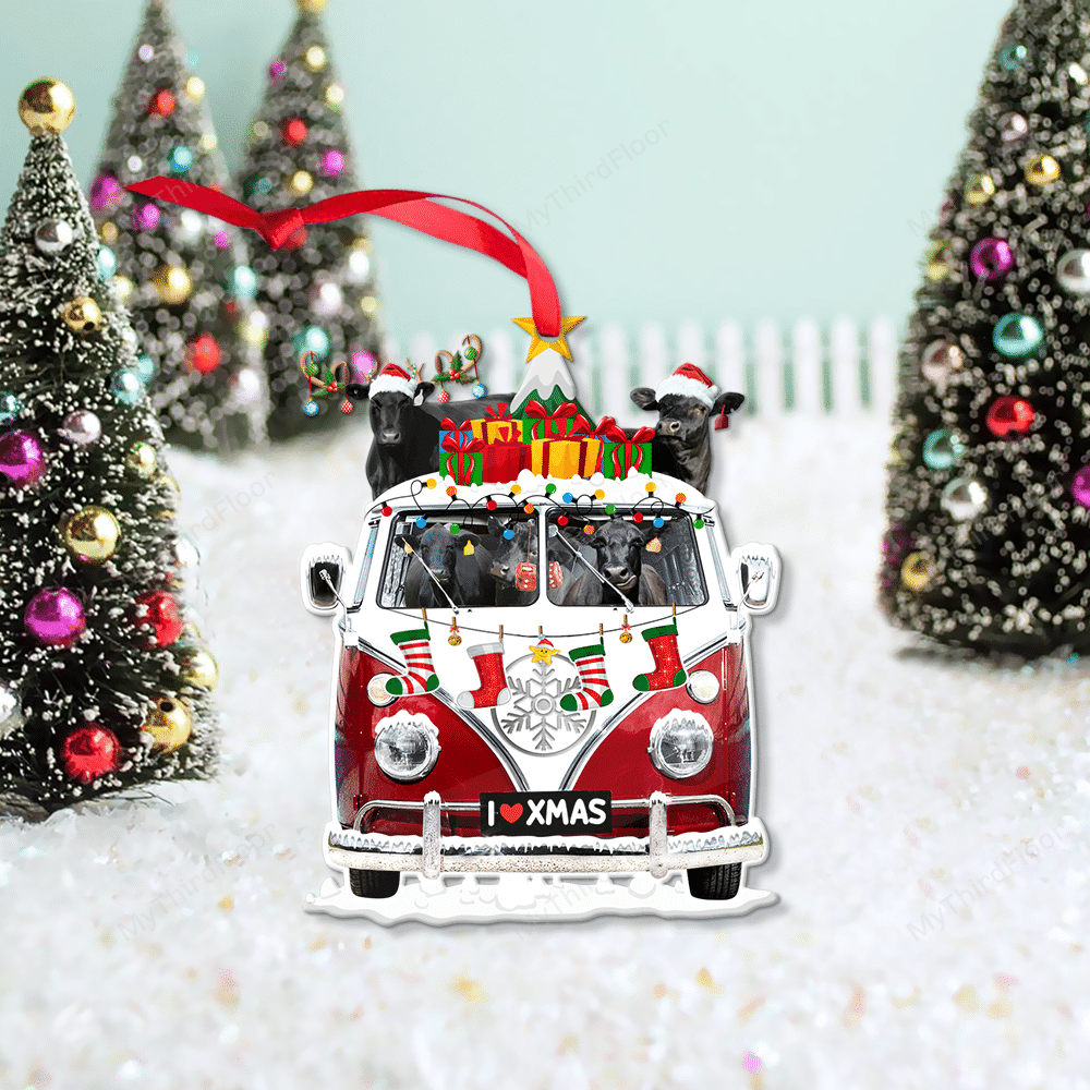 litzzy Black Angus Cattle Lovers Christmas Van Custom Shape Acrylic Ornament Ornament   