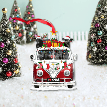 litzzy Black Angus Cattle Lovers Christmas Van Custom Shape Acrylic Ornament Ornament   