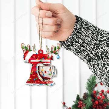 litzzy Baking Lovers Christmas Gift Stand Mixer With Santa Hat Custom Shape Acrylic Ornament Ornament   