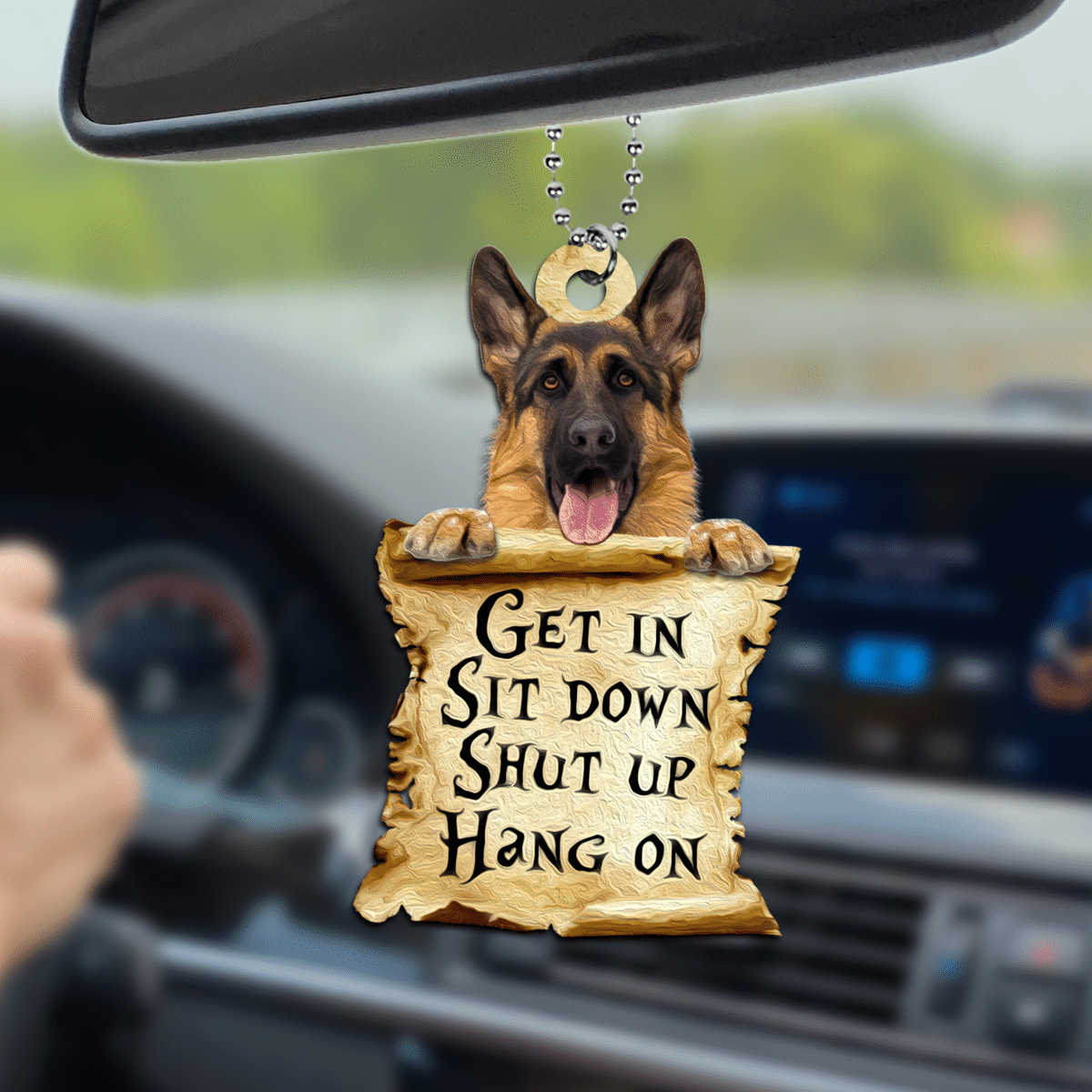 litzzy German Shepherd Get In Sit Down Shut Up And Hang On Plastic Car Hanging Ornament Ornament   