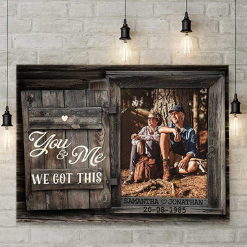 litzzy Custom Couple Photo You & me We got this Wall Art Canvas, Wedding Anniversary Gift Canvas Wall Art 11"x14"  