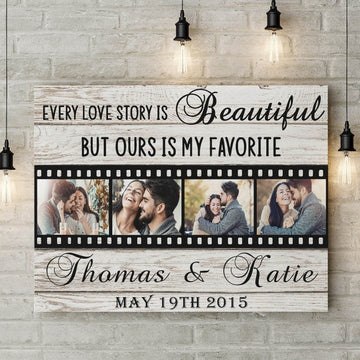 litzzy Our Love Story Like a Film - Custom Photo For Couple Love - Wall Art Canvas Wedding Anniversary - Litzzy Wall Art Canvas Canvas Wall Art   