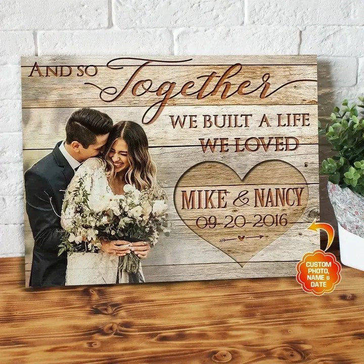 litzzy Custom Picture Couple Wall Art, Anniversary Wedding Gift from Husband to Wife Canvas Canvas Wall Art Style 6 11"x14" 