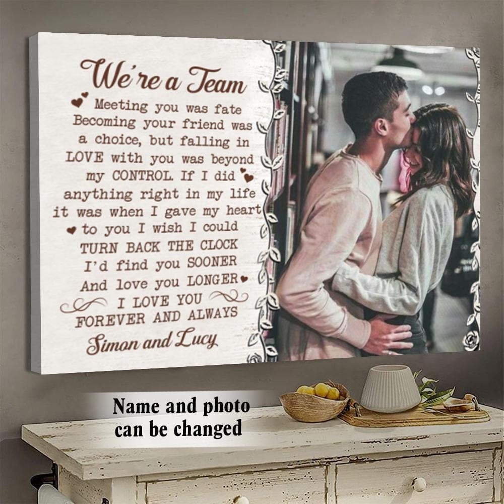 litzzy Custom Picture We're A Team Funny Couple Wall Art, Husband and Wife Wedding Anniversary Wall Art Canvas for Bed Room Decor Canvas Wall Art   