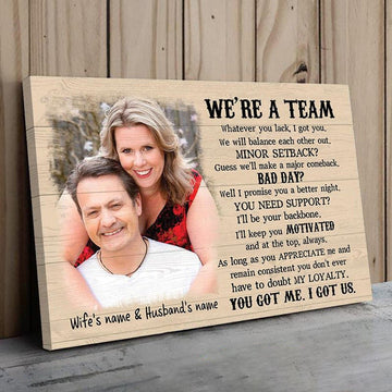 litzzy Custom Picture We're A Team Funny Couple Wall Art, Husband and Wife Wedding Anniversary Wall Art Canvas for Bed Room Decor Canvas Wall Art   