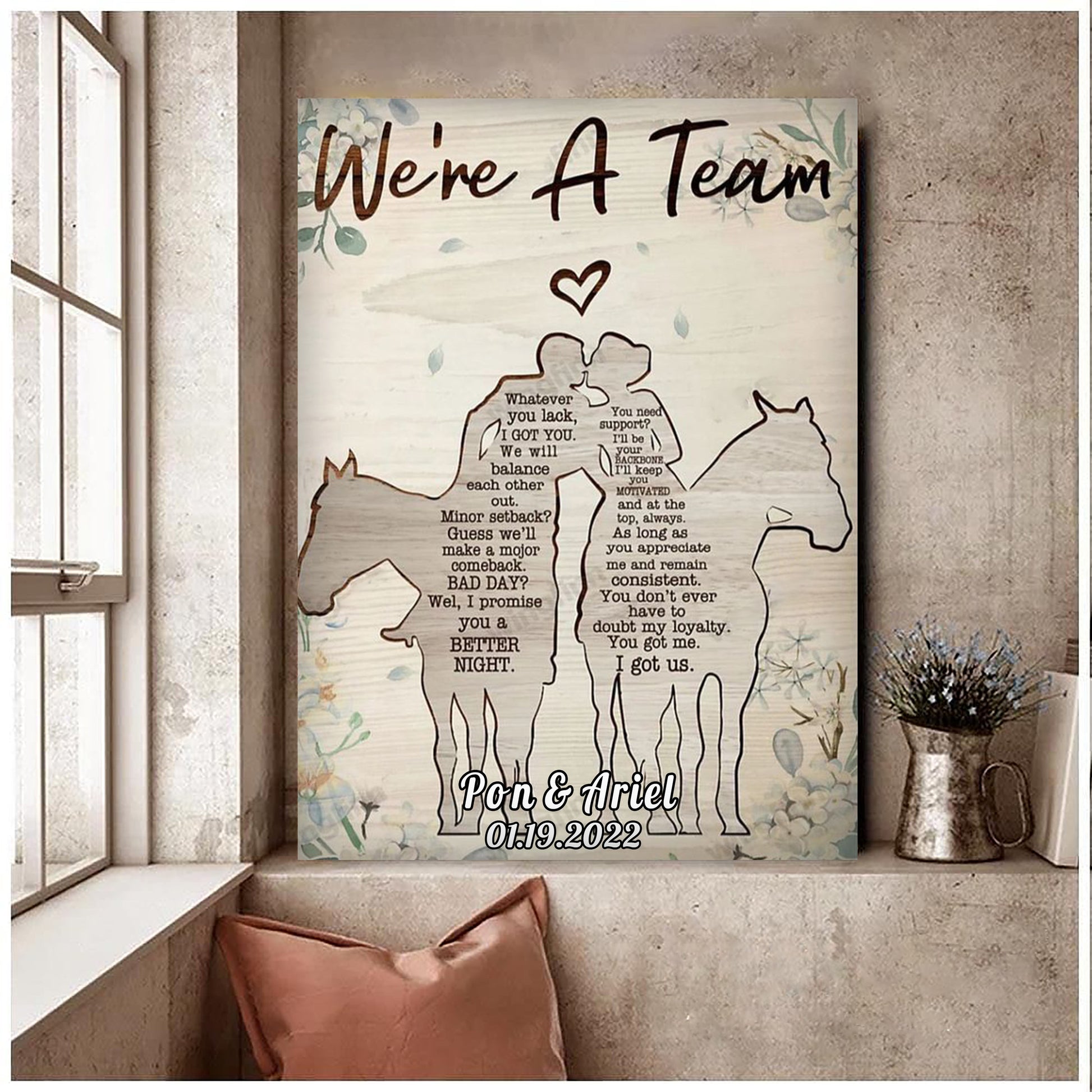 litzzy Horse Couple Wall Art, We're a team Canvas Bedroom Decor Husband and Wife Wedding Anniversary Wall Decor Canvas Wall Art   