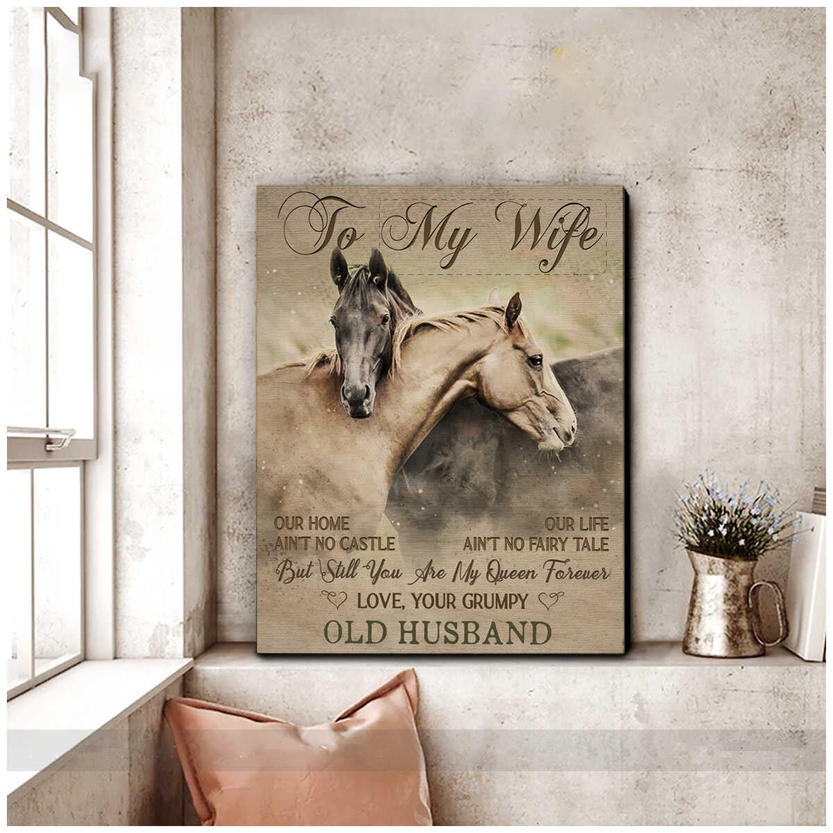 litzzy Horse Couple Wall Art, We're a team Canvas Bedroom Decor Husband and Wife Wedding Anniversary Wall Decor Canvas Wall Art   