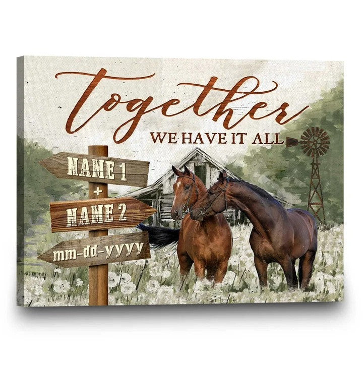 litzzy Horse Couple Wall Art, We're a team Canvas Bedroom Decor Husband and Wife Wedding Anniversary Wall Decor Canvas Wall Art   