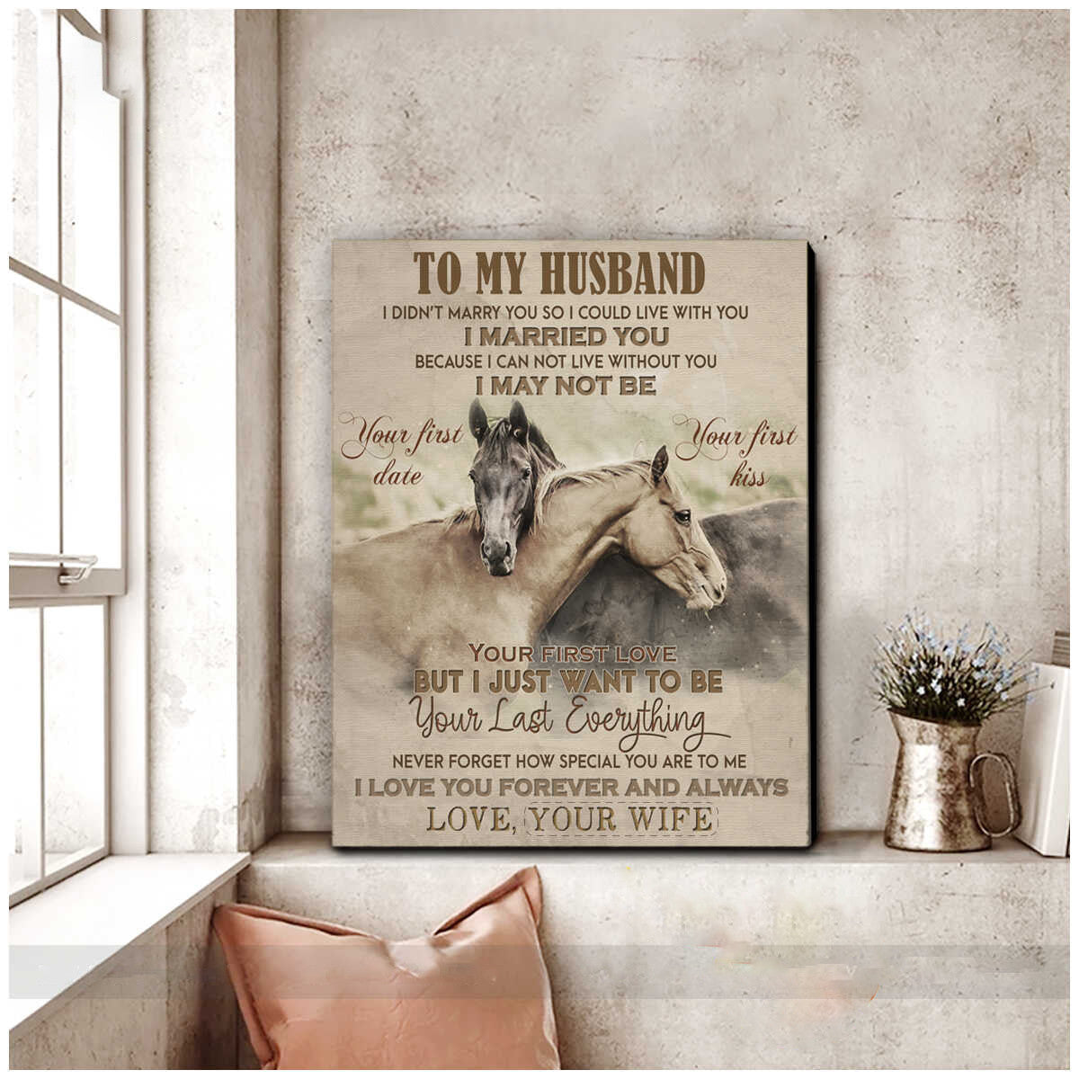 litzzy Horse Couple Wall Art, We're a team Canvas Bedroom Decor Husband and Wife Wedding Anniversary Wall Decor Canvas Wall Art   
