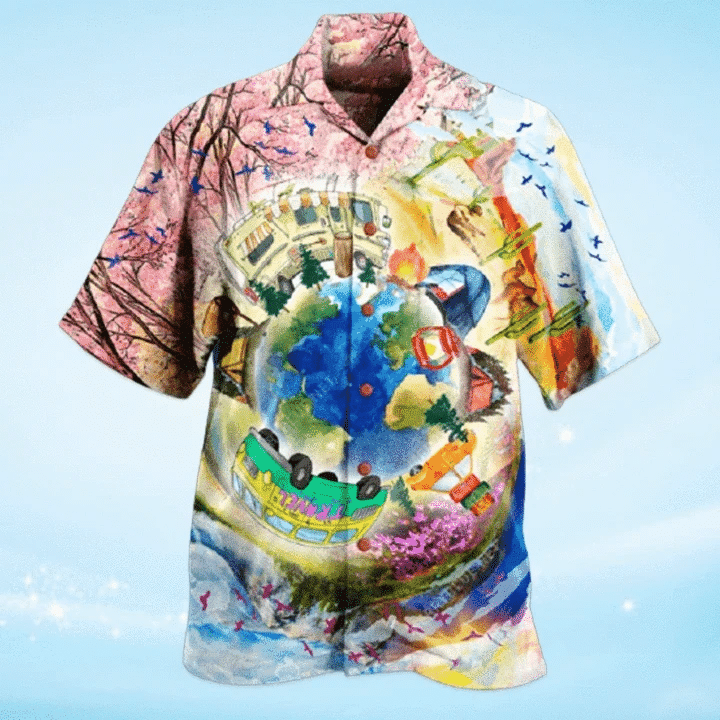 litzzy Litzzy Hawaiian Shirts - Camper Van Camping Around World Hawaiian Shirt Aloha Hawaii Shirt Aloha Shirt For Summer - Aloha Custom Hawaii Shirts For Beach Summer Hawaii Shirt Hawaiian Shirt S Red