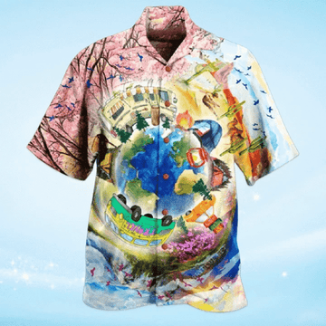 litzzy Litzzy Hawaiian Shirts - Camper Van Camping Around World Hawaiian Shirt Aloha Hawaii Shirt Aloha Shirt For Summer - Aloha Custom Hawaii Shirts For Beach Summer Hawaii Shirt Hawaiian Shirt S Red