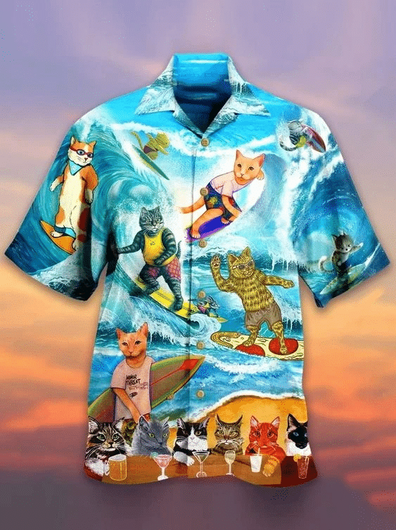 litzzy Litzzy Hawaiian Shirts - Cat Surfing Hawaiian Shirt Aloha Hawaii Shirt Aloha Shirt For Summer - Aloha Custom Hawaii Shirts For Beach Summer Hawaii Shirt Hawaiian Shirt S Red