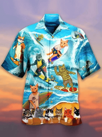 litzzy Litzzy Hawaiian Shirts - Cat Surfing Hawaiian Shirt Aloha Hawaii Shirt Aloha Shirt For Summer - Aloha Custom Hawaii Shirts For Beach Summer Hawaii Shirt Hawaiian Shirt S Red