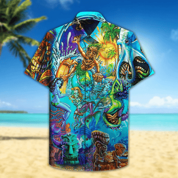 litzzy Litzzy Hawaiian Shirts - Tiki And Mermaid Island Hawaiian Shirt Aloha Hawaii Shirt Aloha Shirt For Summer - Aloha Custom Hawaii Shirts For Beach Summer Hawaii Shirt Hawaiian Shirt S Red