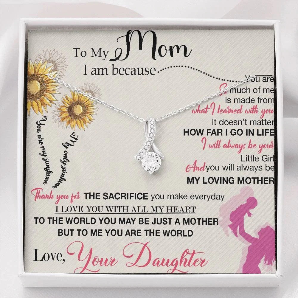 litzzy To my Mom Necklace, You're my Sunshine Love Knot Necklace, Gift from Daughter Message Card Necklace For Mom, Mother's Day Gifts From Daughter Jewelry Style 1 Standard Box 