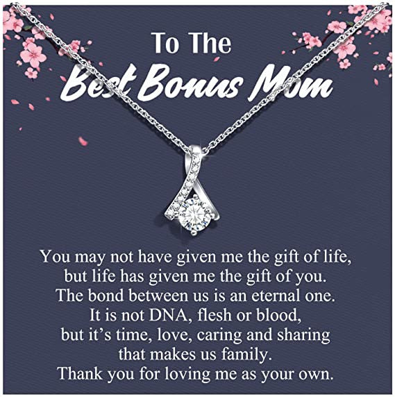 litzzy To my Bonus Mom Necklace, You are the most Amazing Women, Love Knot Necklace for Her, Mother's Day Necklace Message Card Necklace For Mom, Mother's Day Gifts From Daughter Jewelry Style 7 Standard Box 