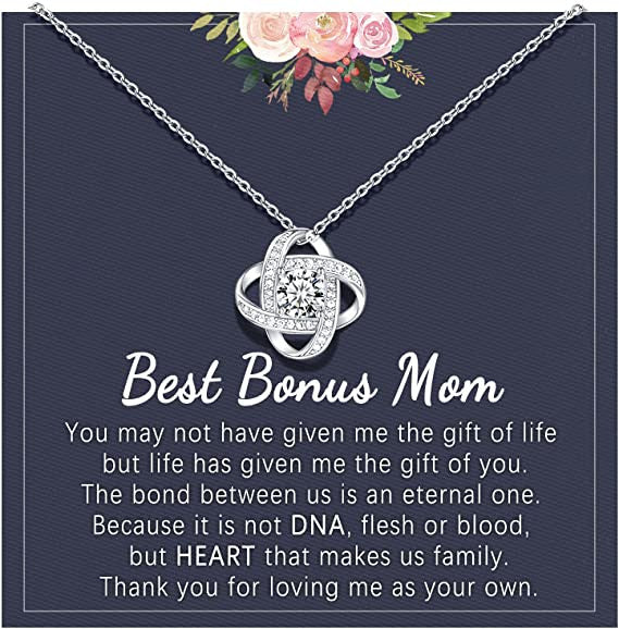 litzzy To my Bonus Mom Necklace, You are the most Amazing Women, Love Knot Necklace for Her, Mother's Day Necklace Message Card Necklace For Mom, Mother's Day Gifts From Daughter Jewelry Style 8 Standard Box 