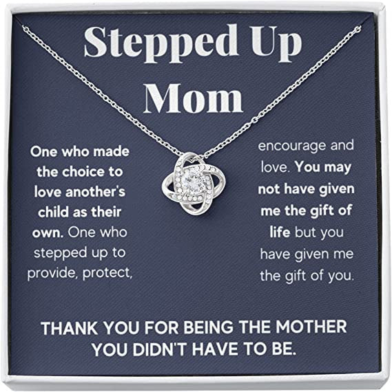 litzzy Step Mom Necklace Mothers Day Gift Stepped Up Mom From Step Daughter Stepson Message Card Necklace For Mom, Mother's Day Gifts From Daughter Jewelry Style 3 Standard Box 