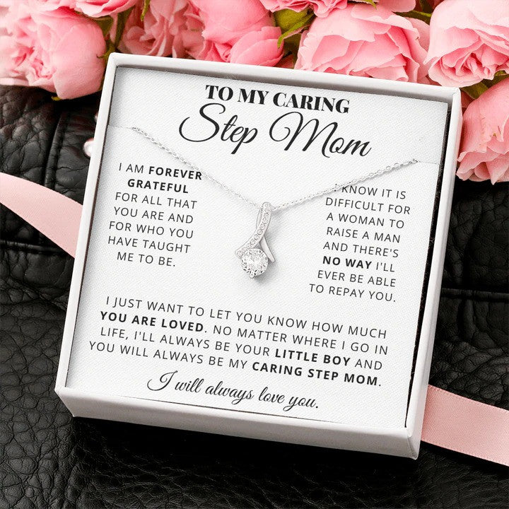 litzzy Step Mom Necklace Mothers Day Gift Stepped Up Mom From Step Daughter Stepson Message Card Necklace For Mom, Mother's Day Gifts From Daughter Jewelry Style 4 Standard Box 