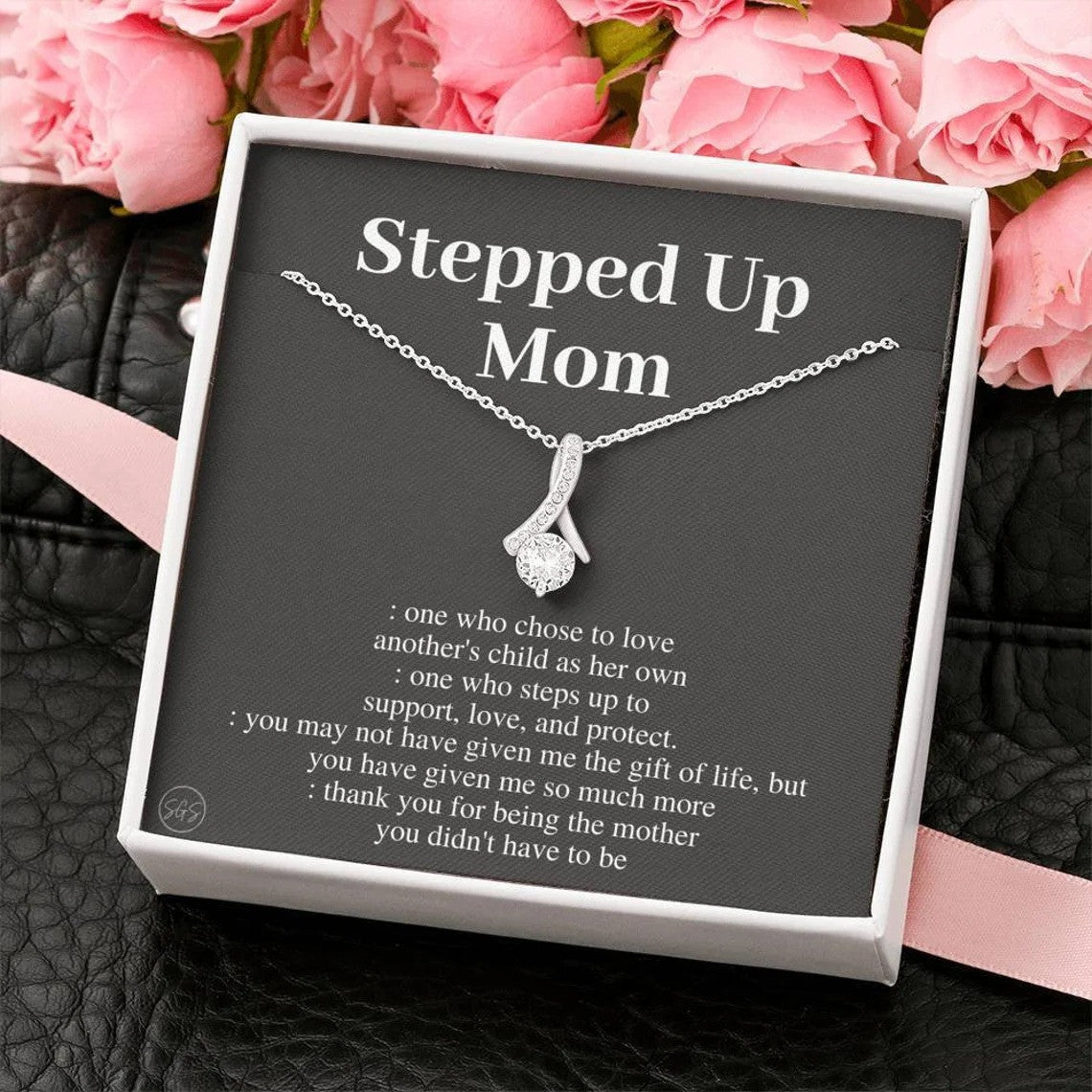 litzzy Step Mom Necklace Mothers Day Gift Stepped Up Mom From Step Daughter Stepson Message Card Necklace For Mom, Mother's Day Gifts From Daughter Jewelry Style 6 Standard Box 