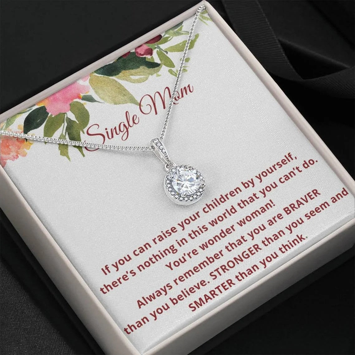 litzzy Single Mom Necklace, Gift for Single Mom, Supermom, Super Mother Necklace, Not easy to raise me all alone Message Card Necklace For Mom, Mother's Day Gifts From Daughter Jewelry Style 5 Standard Box 