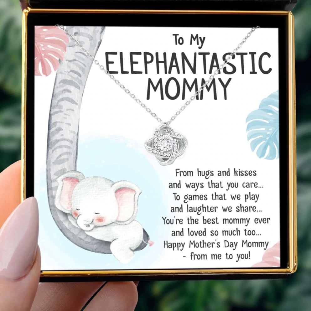 litzzy Personalized Elephant Mom Necklace, Elephant Necklace from Daughter, Little Girl, Baby Mother's Day Necklace Message Card Necklace For Mom, Mother's Day Gifts From Daughter Jewelry Style 3 Standard Box 