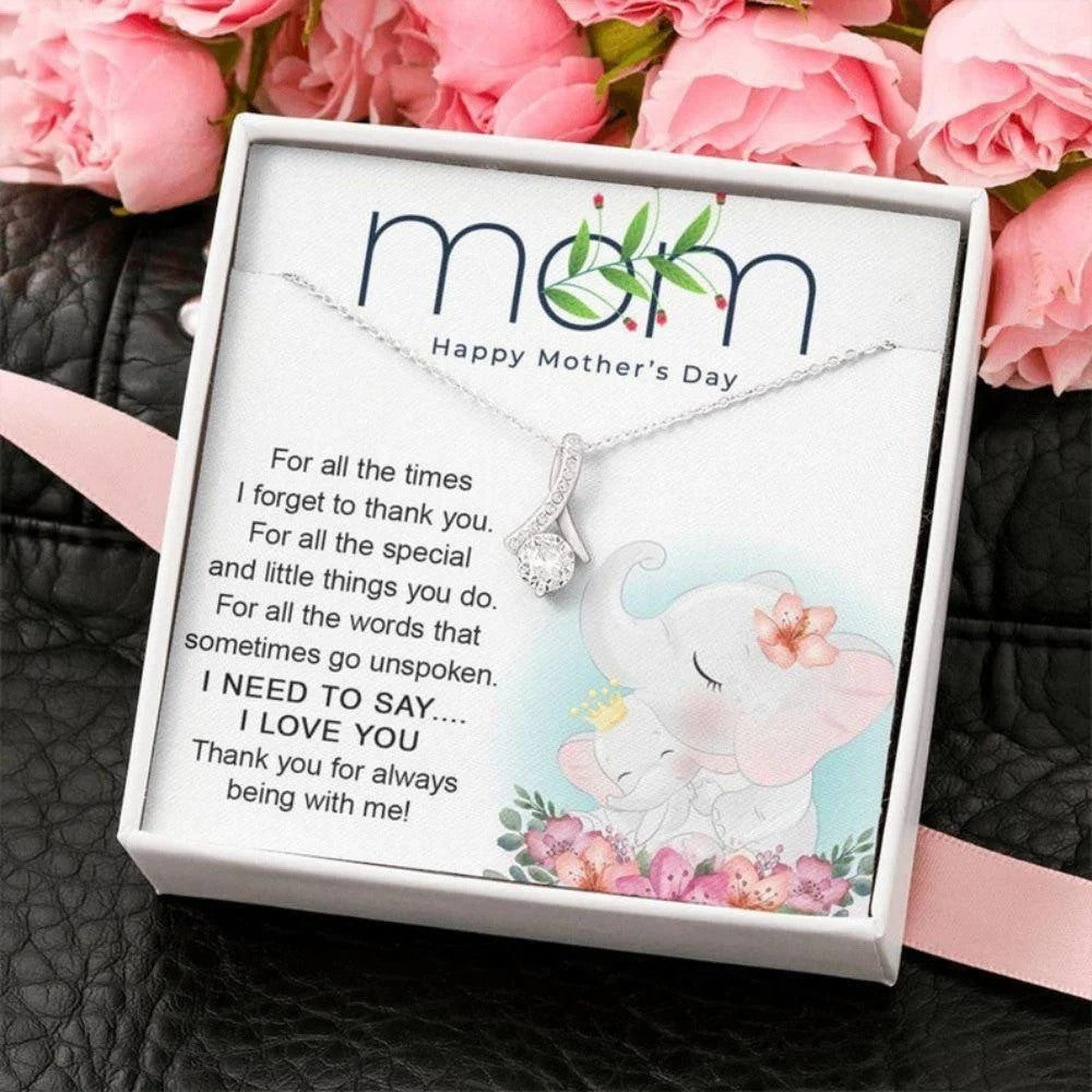 litzzy Personalized Elephant Mom Necklace, Elephant Necklace from Daughter, Little Girl, Baby Mother's Day Necklace Message Card Necklace For Mom, Mother's Day Gifts From Daughter Jewelry Style 2 Standard Box 