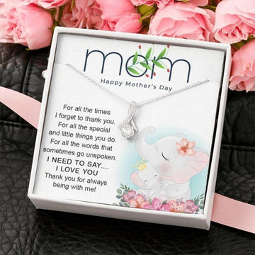 litzzy Personalized Elephant Mom Necklace, Elephant Necklace from Daughter, Little Girl, Baby Mother's Day Necklace Message Card Necklace For Mom, Mother's Day Gifts From Daughter Jewelry Style 2 Standard Box 