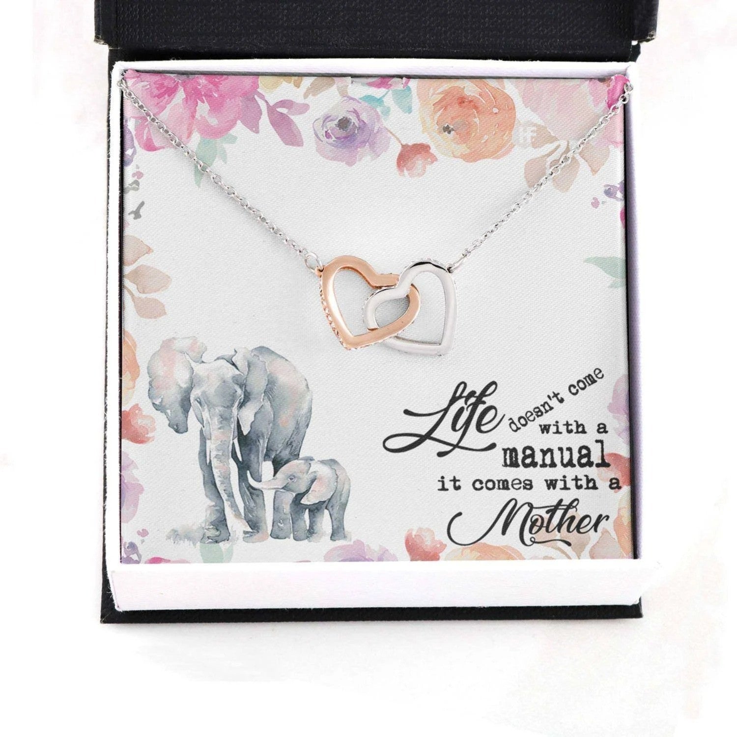 litzzy Personalized Elephant Mom Necklace, Elephant Necklace from Daughter, Little Girl, Baby Mother's Day Necklace Message Card Necklace For Mom, Mother's Day Gifts From Daughter Jewelry Style 4 Standard Box 
