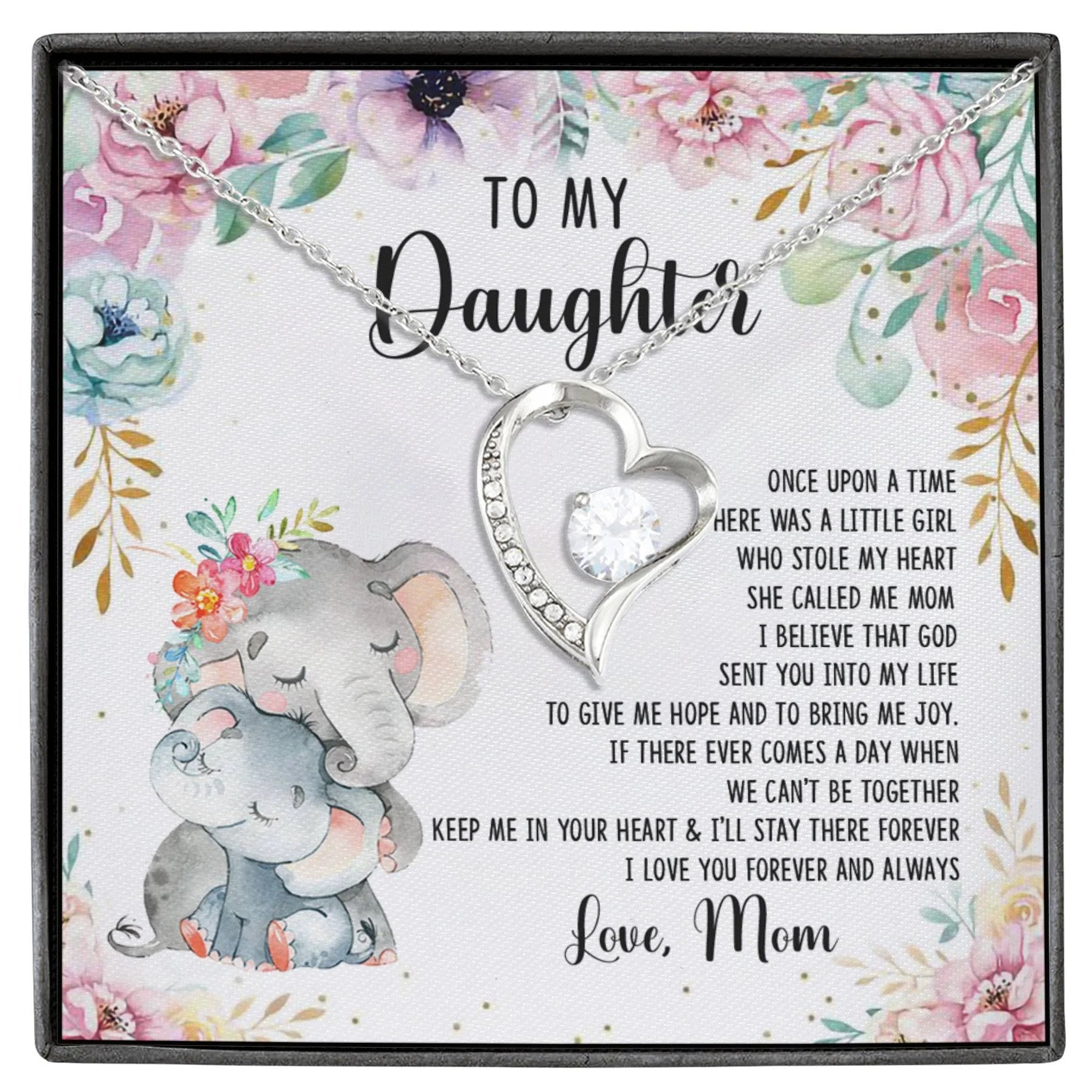 litzzy Personalized Elephant Mom Necklace, Elephant Necklace from Daughter, Little Girl, Baby Mother's Day Necklace Message Card Necklace For Mom, Mother's Day Gifts From Daughter Jewelry Style 5 Standard Box 