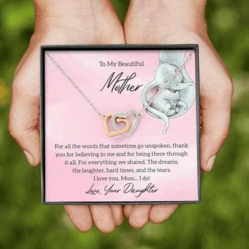 litzzy Personalized Elephant Mom Necklace, Elephant Necklace from Daughter, Little Girl, Baby Mother's Day Necklace Message Card Necklace For Mom, Mother's Day Gifts From Daughter Jewelry Style 8 Standard Box 
