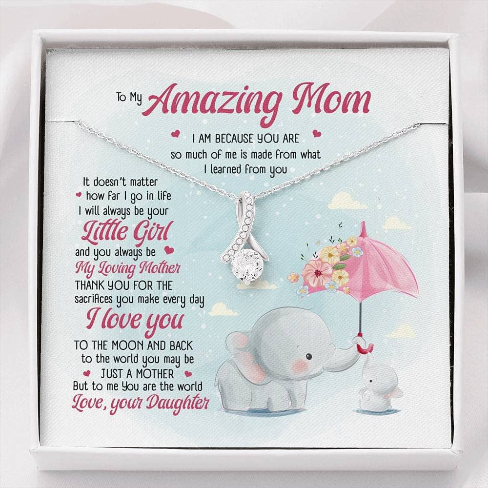 litzzy Personalized Elephant Mom Necklace, Elephant Necklace from Daughter, Little Girl, Baby Mother's Day Necklace Message Card Necklace For Mom, Mother's Day Gifts From Daughter Jewelry Style 1 Standard Box 