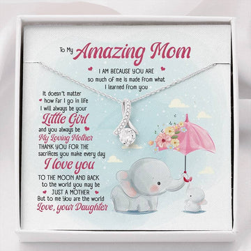 litzzy Personalized Elephant Mom Necklace, Elephant Necklace from Daughter, Little Girl, Baby Mother's Day Necklace Message Card Necklace For Mom, Mother's Day Gifts From Daughter Jewelry Style 1 Standard Box 
