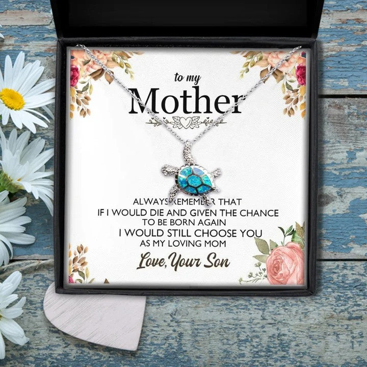 litzzy Personalized Turtle Mom Necklace, Mother's Day Turtle Necklace from Daughter and Son Message Card Necklace For Mom, Mother's Day Gifts From Daughter Jewelry Style 6 Standard Box 