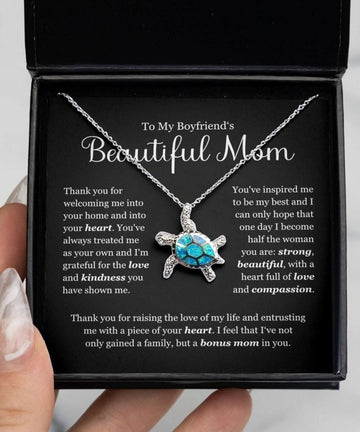 litzzy Personalized Turtle Mom Necklace, Mother's Day Turtle Necklace from Daughter and Son Message Card Necklace For Mom, Mother's Day Gifts From Daughter Jewelry Style 1 Standard Box 