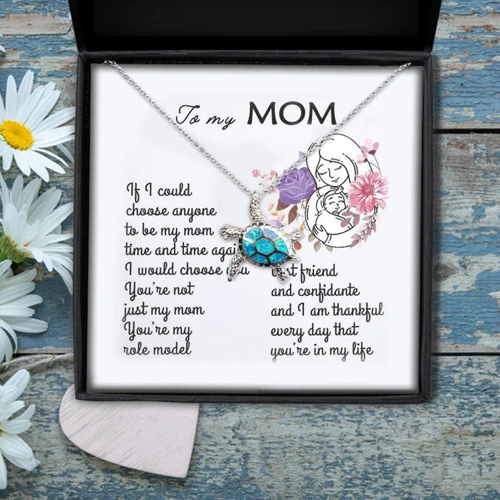 litzzy Personalized Turtle Mom Necklace, Mother's Day Turtle Necklace from Daughter and Son Message Card Necklace For Mom, Mother's Day Gifts From Daughter Jewelry Style 8 Standard Box 