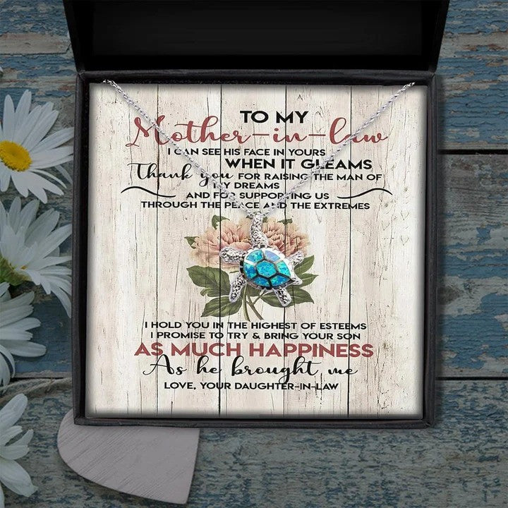 litzzy Customized Turtle Mother in Law Necklace, Turtle Necklace from Daughter in law, Son in law Message Card Necklace For Mom, Mother's Day Gifts From Daughter Jewelry Style 4 Standard Box 