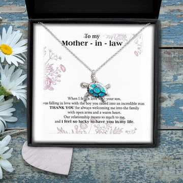 litzzy Customized Turtle Mother in Law Necklace, Turtle Necklace from Daughter in law, Son in law Message Card Necklace For Mom, Mother's Day Gifts From Daughter Jewelry Style 2 Standard Box 