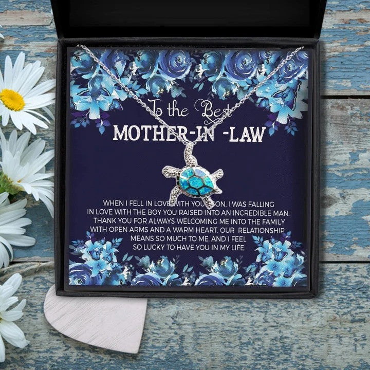 litzzy Customized Turtle Mother in Law Necklace, Turtle Necklace from Daughter in law, Son in law Message Card Necklace For Mom, Mother's Day Gifts From Daughter Jewelry Style 5 Standard Box 