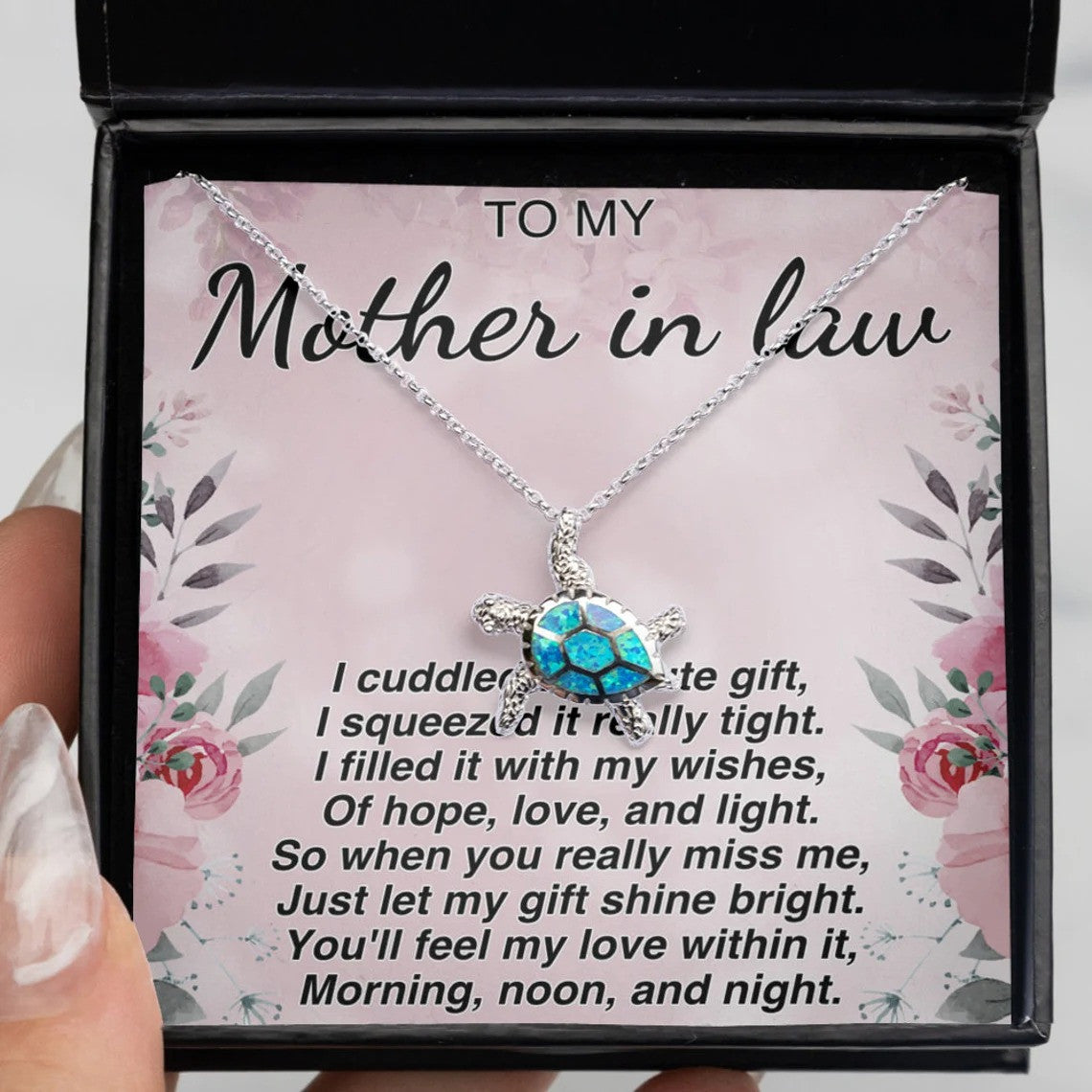litzzy Customized Turtle Mother in Law Necklace, Turtle Necklace from Daughter in law, Son in law Message Card Necklace For Mom, Mother's Day Gifts From Daughter Jewelry Style 6 Standard Box 