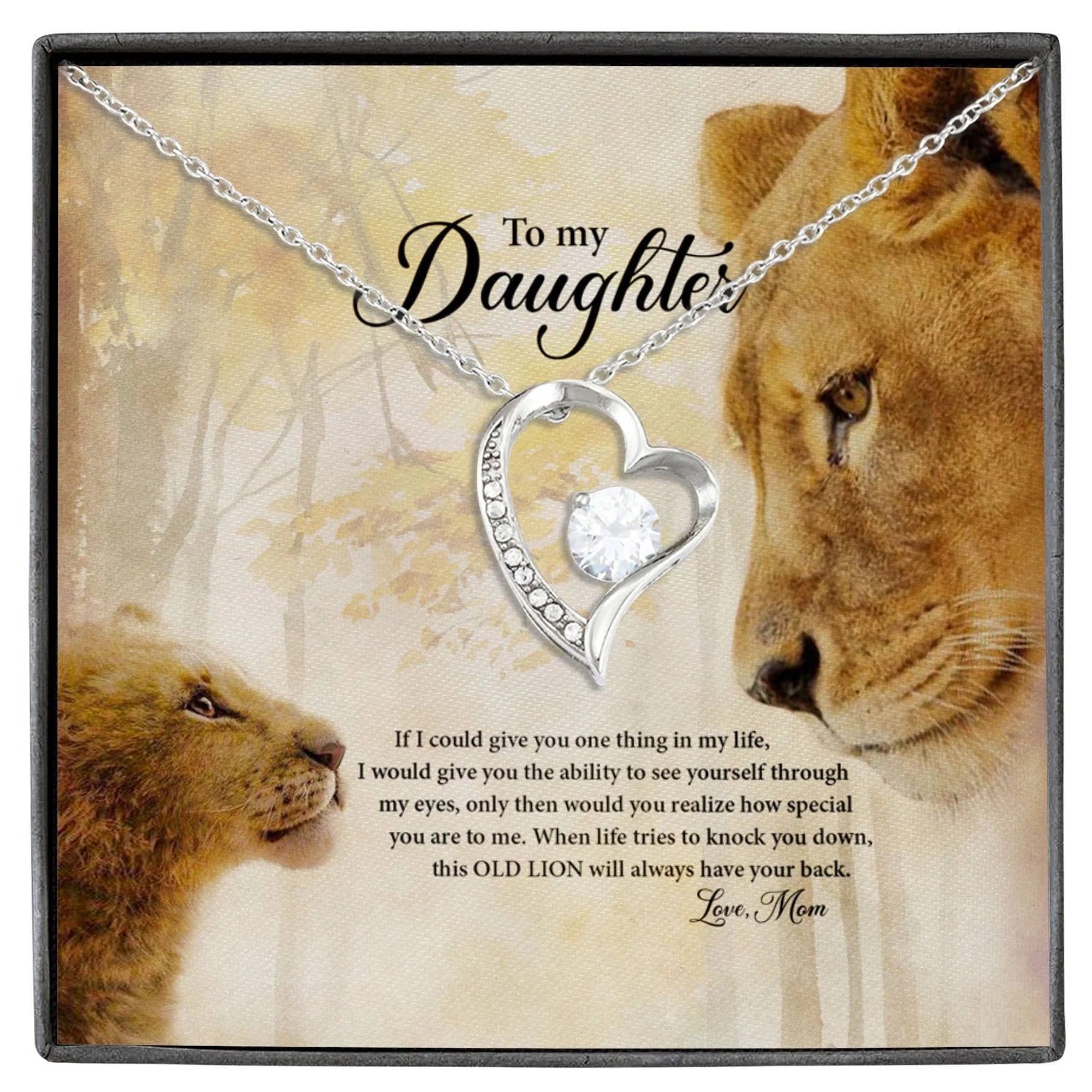 litzzy Personalized Lion Mom Necklace, The best gift of my life Necklace from Daughter Message Card Necklace For Mom, Mother's Day Gifts From Daughter Jewelry Style 2 Standard Box 