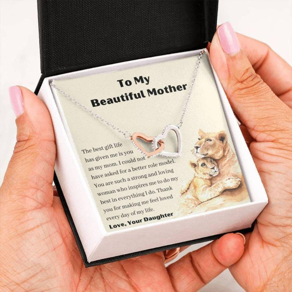 litzzy Personalized Lion Mom Necklace, The best gift of my life Necklace from Daughter Message Card Necklace For Mom, Mother's Day Gifts From Daughter Jewelry Style 1 Standard Box 