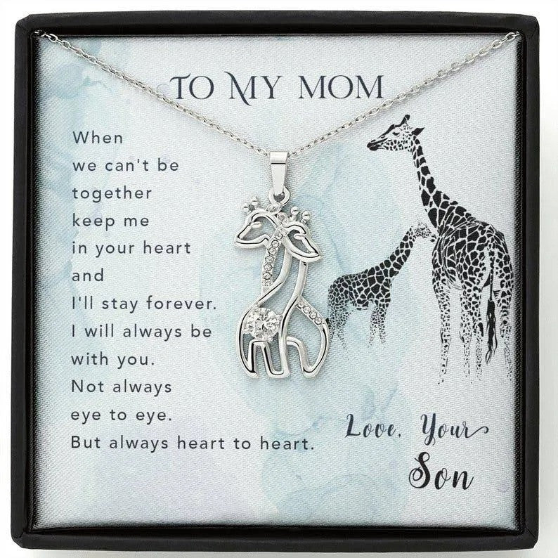 litzzy Personalized Deer Mom Necklace, Mama and Baby Necklace for Mother's Day from Daughter and Son Message Card Necklace For Mom, Mother's Day Gifts From Daughter Jewelry Style 6 Standard Box 