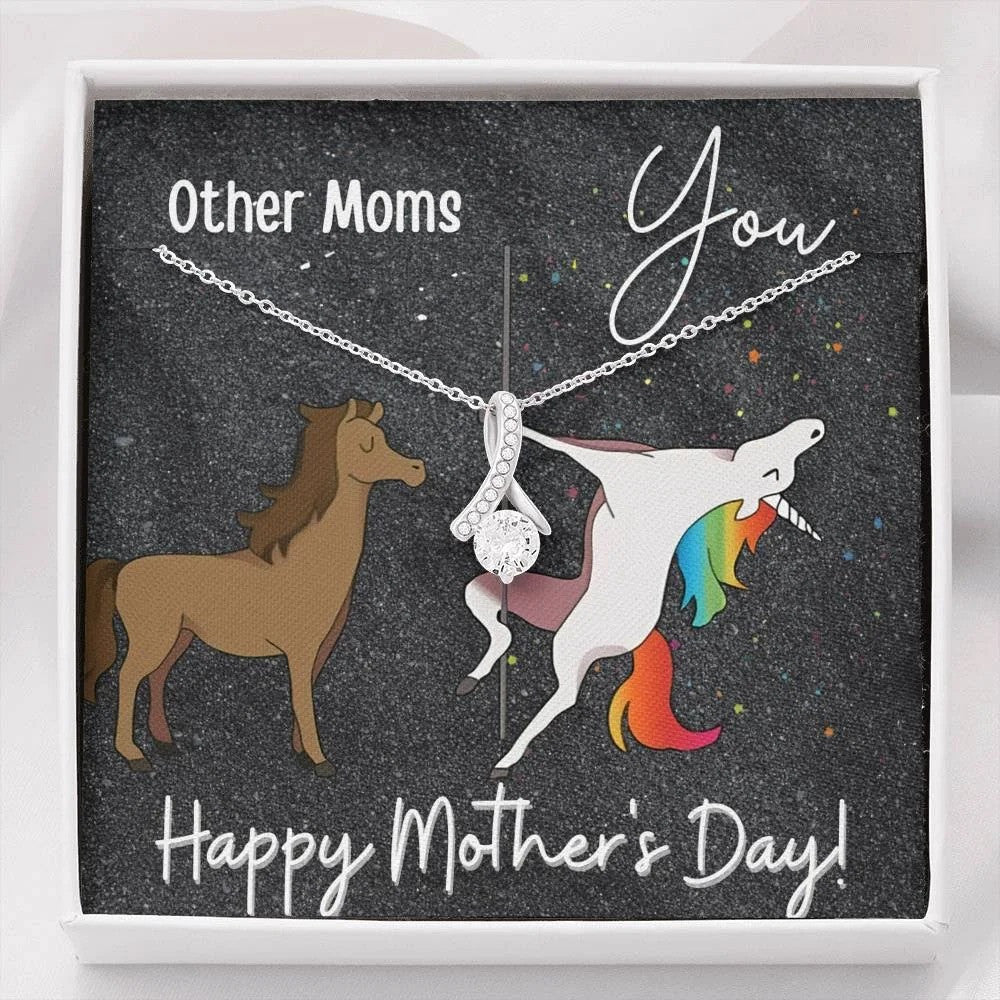 litzzy Personalized Unicorn Mom Necklace, Mom and Daughter Necklace for Mother who loves Unicorn Message Card Necklace For Mom, Mother's Day Gifts From Daughter Jewelry Style 5 Standard Box 