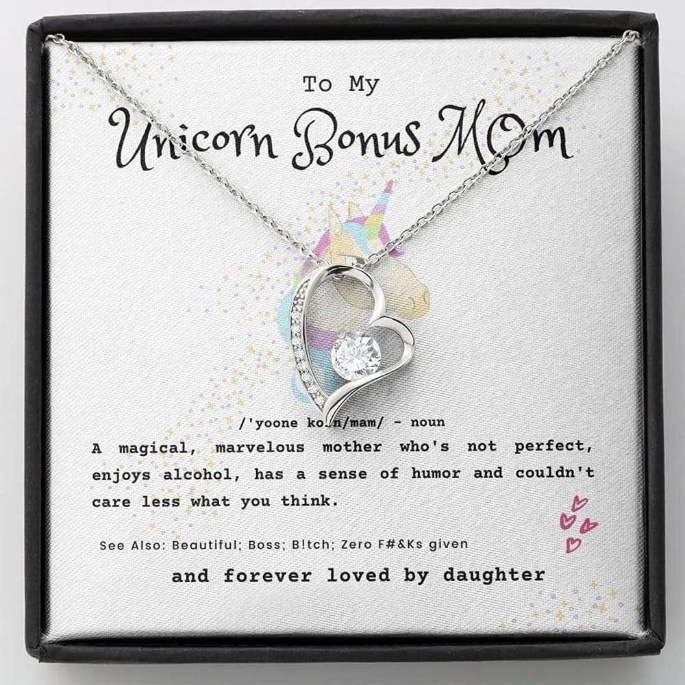 litzzy Personalized Unicorn Mom Necklace, Mom and Daughter Necklace for Mother who loves Unicorn Message Card Necklace For Mom, Mother's Day Gifts From Daughter Jewelry Style 4 Standard Box 