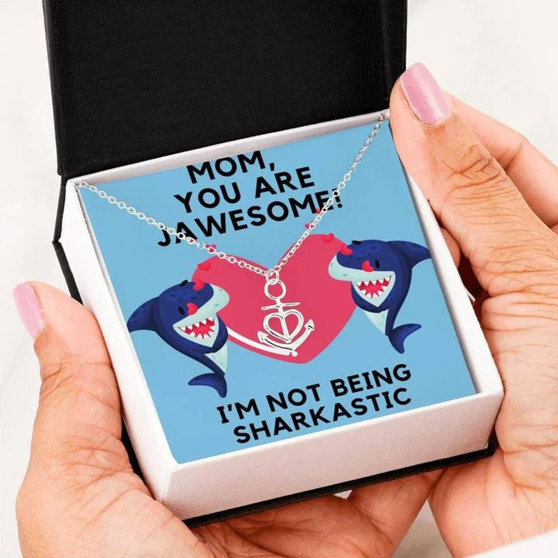 litzzy Personalized Shark Mom Necklace, Shark Mom Do Do Do Necklace for Mother's Day Message Card Necklace For Mom, Mother's Day Gifts From Daughter Jewelry Style 2 Standard Box 