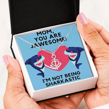 litzzy Personalized Shark Mom Necklace, Shark Mom Do Do Do Necklace for Mother's Day Message Card Necklace For Mom, Mother's Day Gifts From Daughter Jewelry Style 2 Standard Box 
