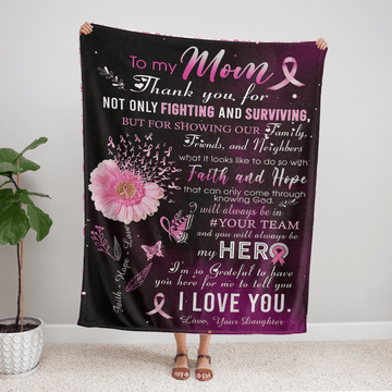 litzzy Breast Cancer Awareness To My Mom You Will Always Be My Hero Blanket Gift For Mom From Daughter Home Decor Bedding Couch Fleece Blanket FLEECE - 30" X 40"  