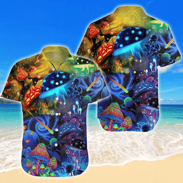 litzzy Litzzy Hawaiian Shirts - Mushroom Trippy Psychedelic Summer Vacation Hawaiian Shirt Aloha Hawaii Shirt Aloha Shirt For Summer - Aloha Custom Hawaii Shirts For Beach Summer Hawaii Shirt Hawaiian Shirt S White